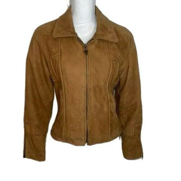 Beyond Sport California Moto Jacket Womens Small Leather Caramel Zip Sleeves - Picture 13 of 15